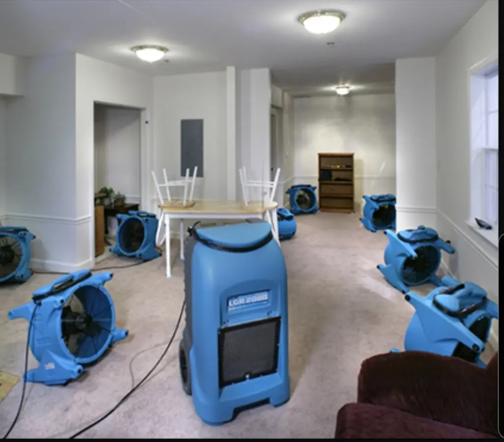 Air movers and dehumidifier setup for Water Damage Restoration in Keansburg